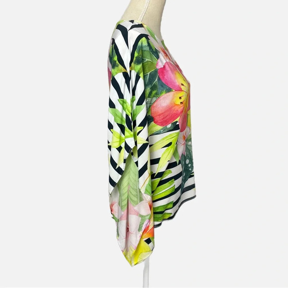 Cartise Blouse Top Floral Stripe Printed Kimono Size 10 Watercolour - Picture 6 of 14